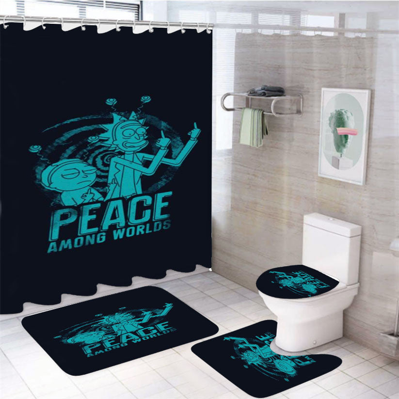 Ricky Morty Quote 4Pcs Bathroom Non-Slip Rugs Shower Curtain Fabric Waterproof