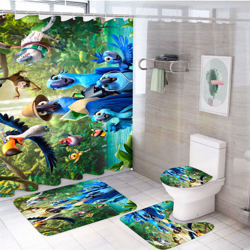 Rio Movi 4Pcs Bathroom Non-Slip Rugs Shower Curtain Fabric Waterproof