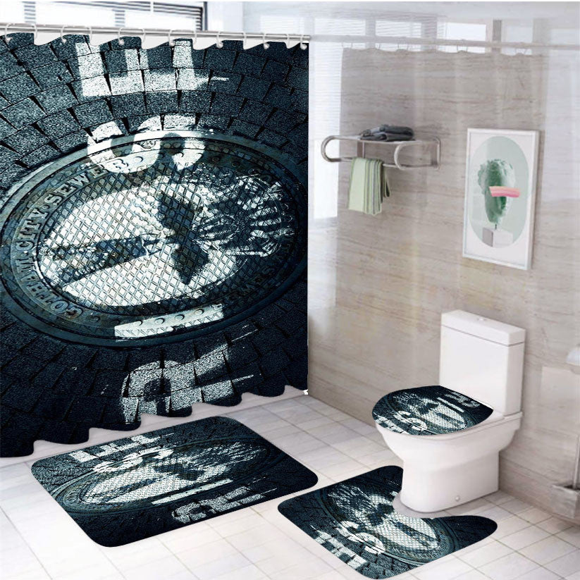 Rise Gotham City Batman 4Pcs Bathroom Non-Slip Rugs Shower Curtain Fabric Waterproof