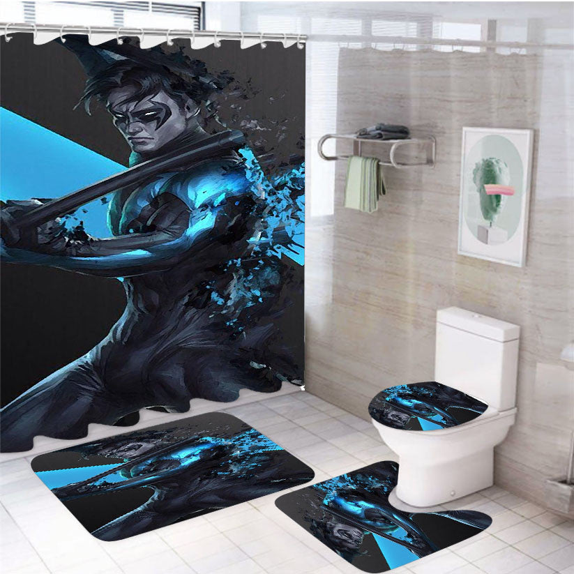 Robin The Nightwing Titans 4Pcs Bathroom Non-Slip Rugs Shower Curtain Fabric Waterproof