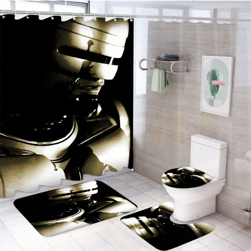 Robocop 4Pcs Bathroom Non-Slip Rugs Shower Curtain Fabric Waterproof