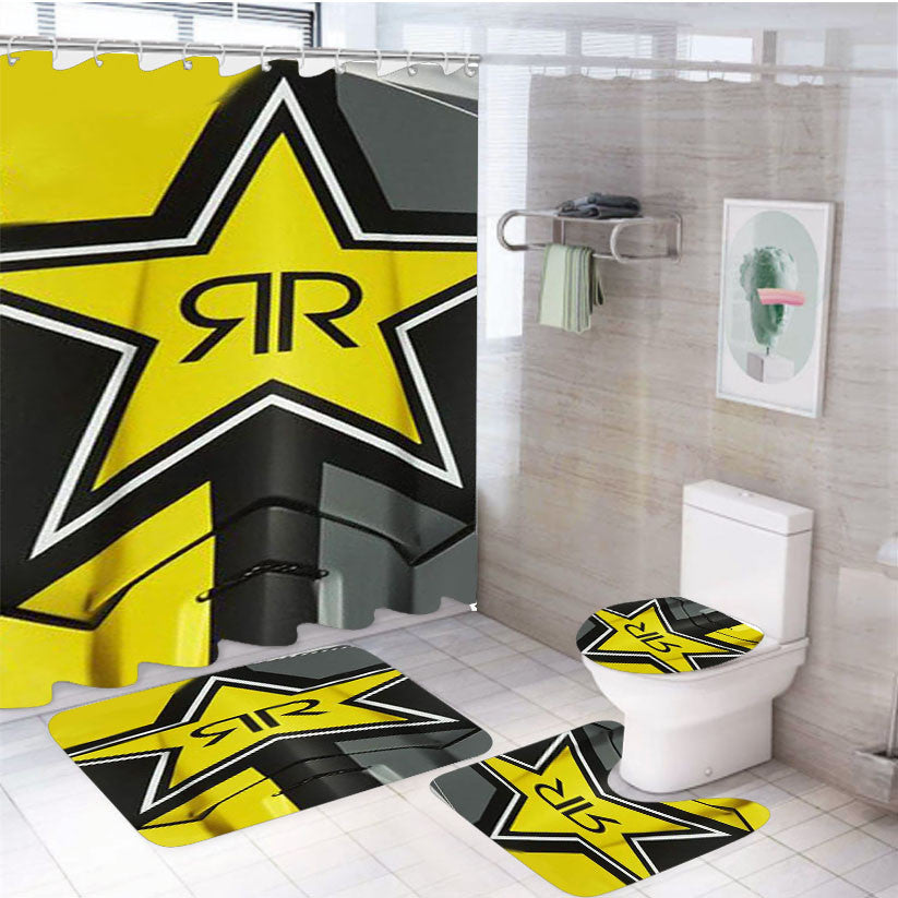 Rockstar Moto Mx 4Pcs Bathroom Non-Slip Rugs Shower Curtain Fabric Waterproof