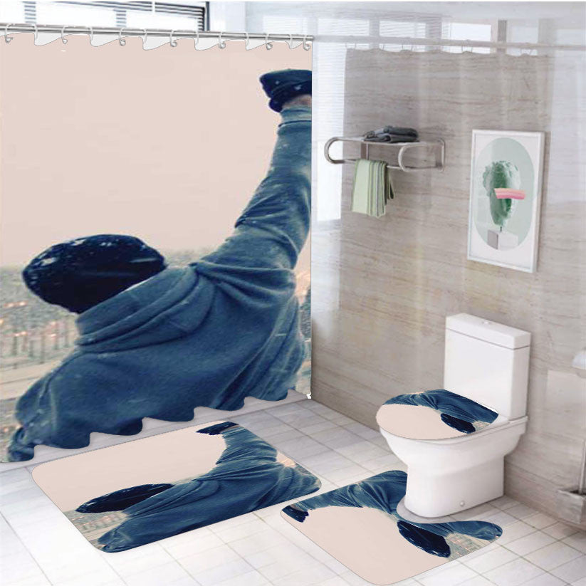 Rocky Balboa Fist 4Pcs Bathroom Non-Slip Rugs Shower Curtain Fabric Waterproof