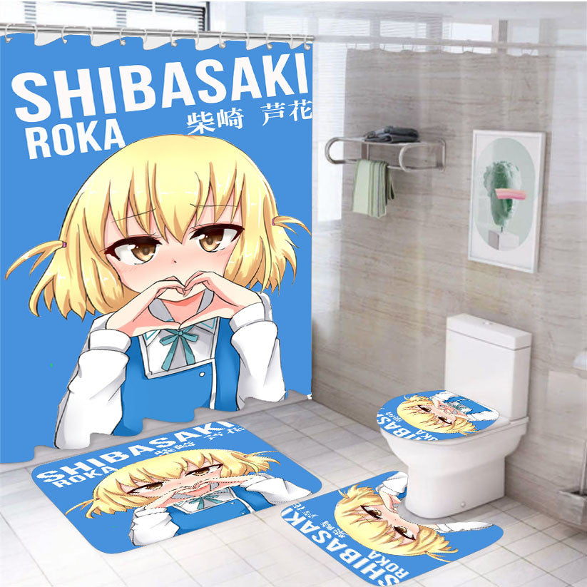 Roka Shibasaki D-Frag! Anime 4Pcs Bathroom Non-Slip Rugs Shower Curtain Fabric Waterproof