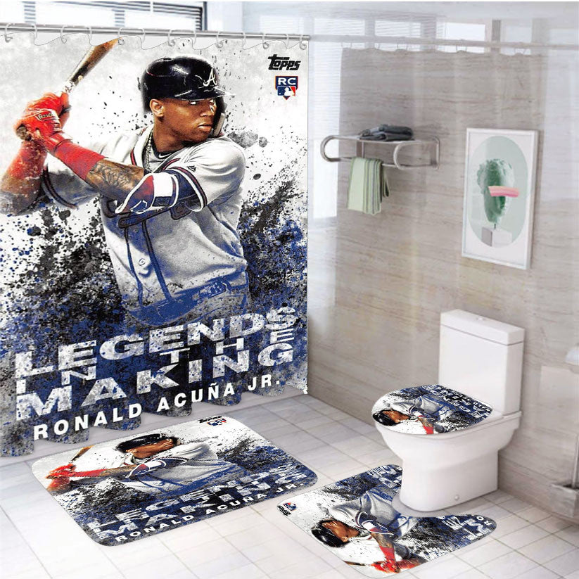 Ronald Acuna Jr Rookie 4Pcs Bathroom Non-Slip Rugs Shower Curtain Fabric Waterproof