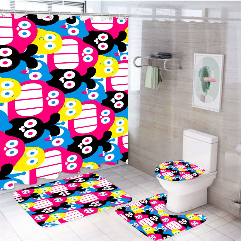 Ronda Cartoon Network Pattern 4Pcs Bathroom Non-Slip Rugs Shower Curtain Fabric Waterproof