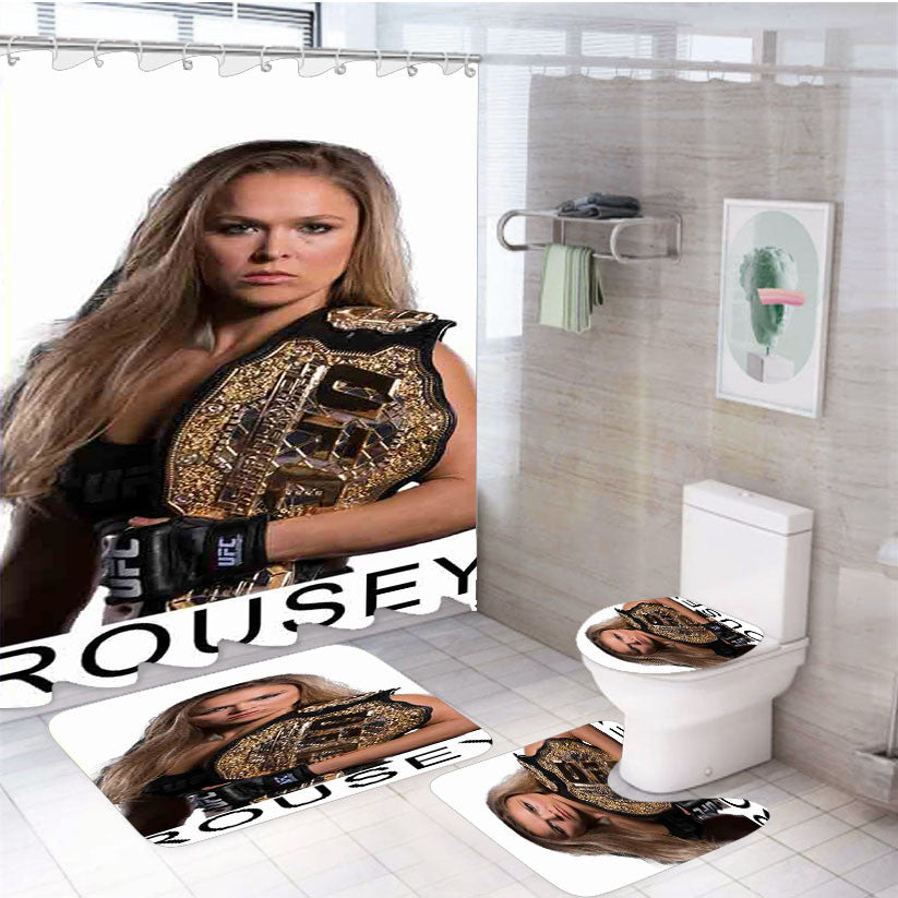Ronda Rousey Forever 4Pcs Bathroom Non-Slip Rugs Shower Curtain Fabric Waterproof