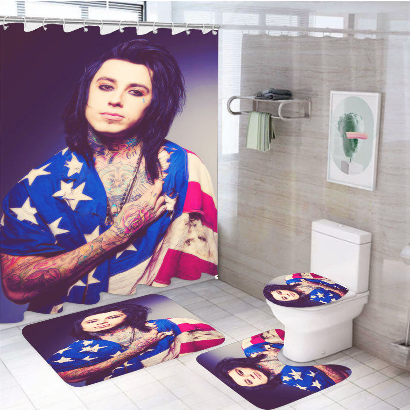 Ronnie Radke 4Pcs Bathroom Non-Slip Rugs Shower Curtain Fabric Waterproof