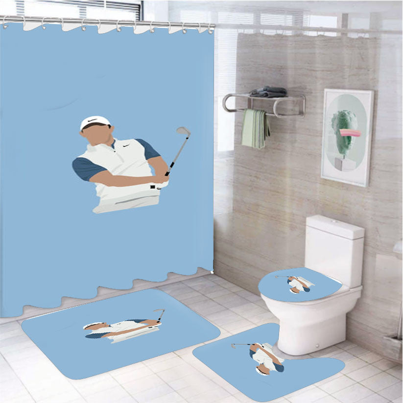 Rory Mcllroy Golf 4Pcs Bathroom Non-Slip Rugs Shower Curtain Fabric Waterproof