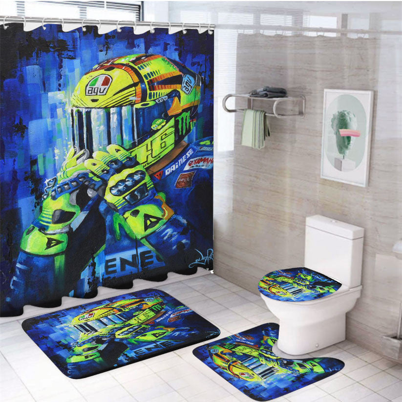 Rossi Painting 4Pcs Bathroom Non-Slip Rugs Shower Curtain Fabric Waterproof