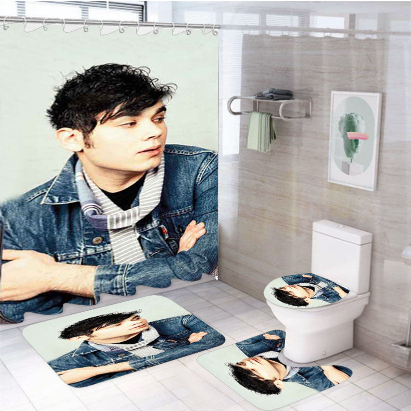 Rostam Batmanglij 4Pcs Bathroom Non-Slip Rugs Shower Curtain Fabric Waterproof