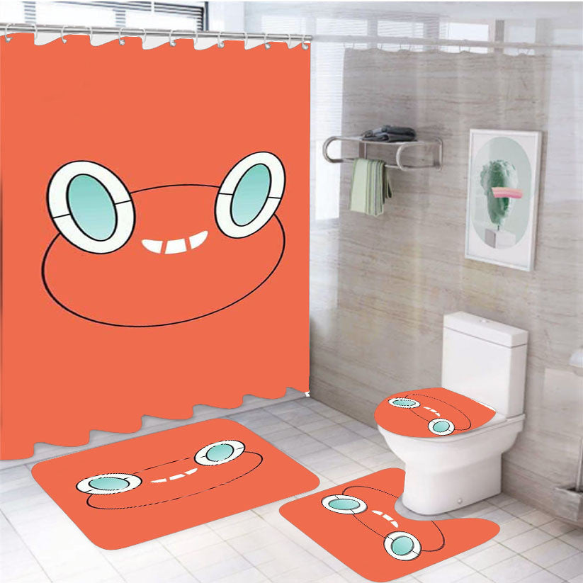 Rotom Pokemon 4Pcs Bathroom Non-Slip Rugs Shower Curtain Fabric Waterproof