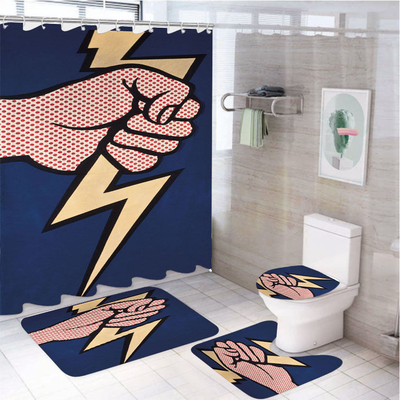 Roy Lichtenstein Thunderbolt 4Pcs Bathroom Non-Slip Rugs Shower Curtain Fabric Waterproof