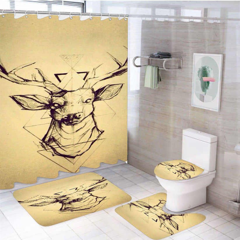Rusa 5 4Pcs Bathroom Non-Slip Rugs Shower Curtain Fabric Waterproof