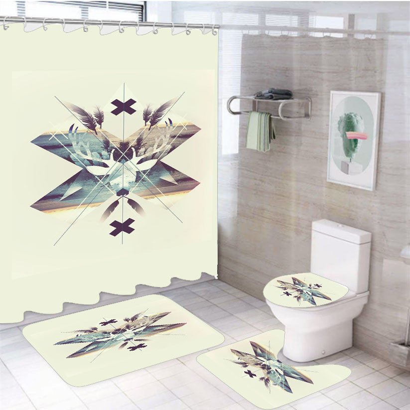 Rusa Art Walpaper 4Pcs Bathroom Non-Slip Rugs Shower Curtain Fabric Waterproof