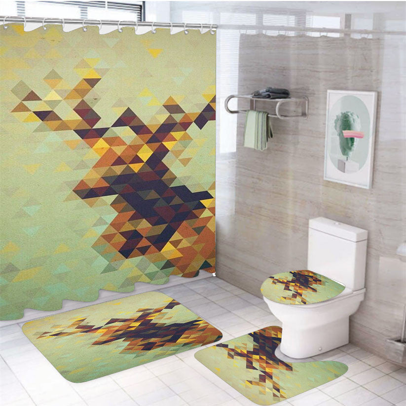 Rusa Triangle 4Pcs Bathroom Non-Slip Rugs Shower Curtain Fabric Waterproof