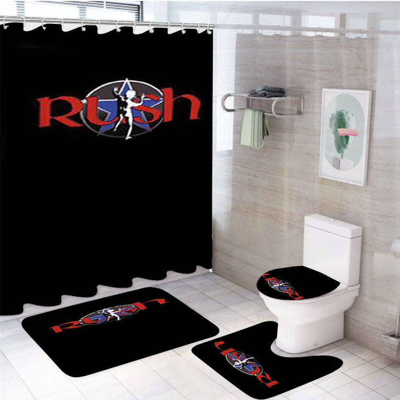 Rush Illustration 4Pcs Bathroom Non-Slip Rugs Shower Curtain Fabric Waterproof