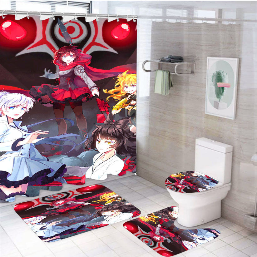Rwby Art Volume 4Pcs Bathroom Non-Slip Rugs Shower Curtain Fabric Waterproof