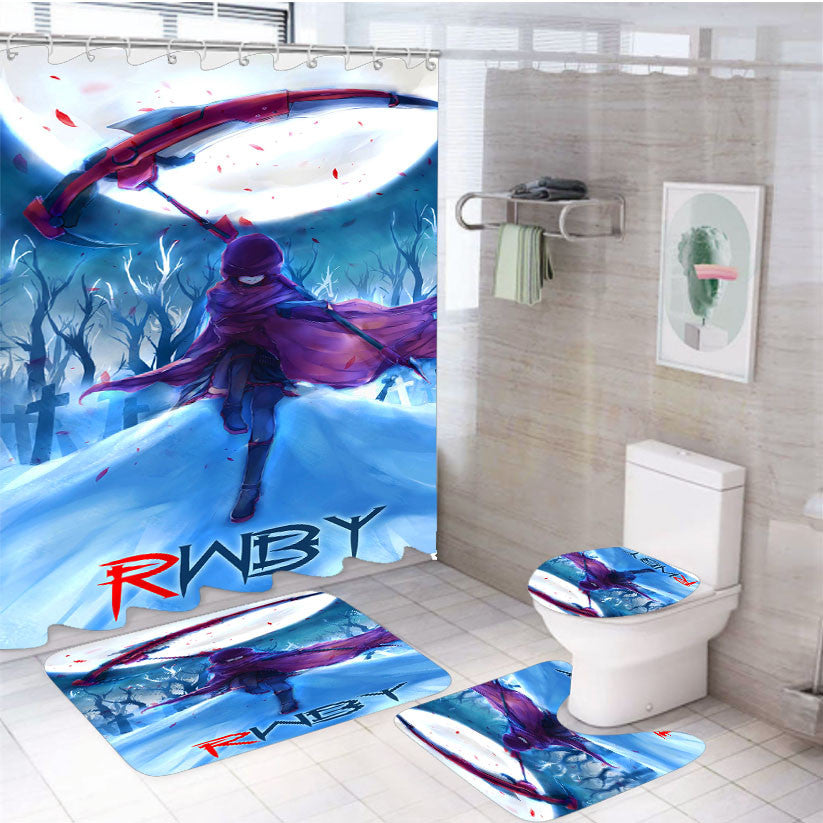 Rwby Scythe 4Pcs Bathroom Non-Slip Rugs Shower Curtain Fabric Waterproof
