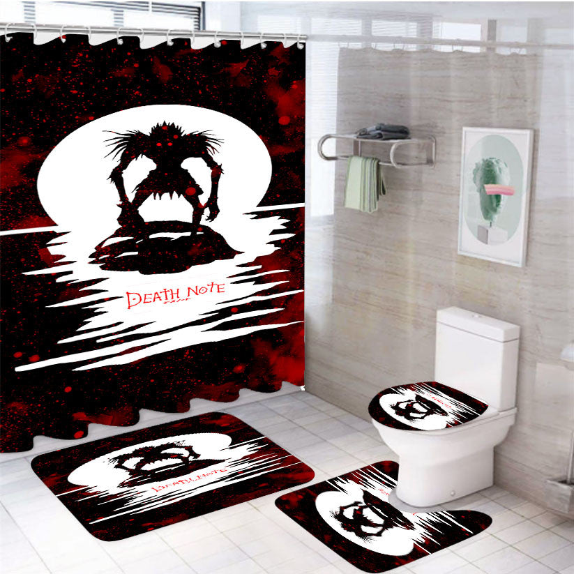 Ryuk Death Note Silhouette 4Pcs Bathroom Non-Slip Rugs Shower Curtain Fabric Waterproof