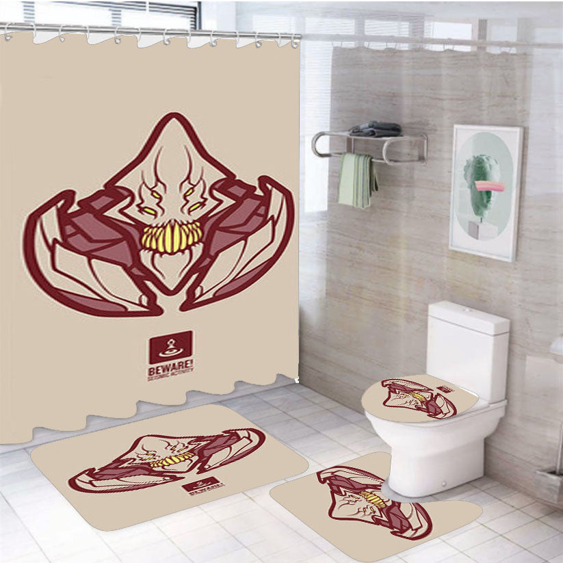 Sand King Minimal 4Pcs Bathroom Non-Slip Rugs Shower Curtain Fabric Waterproof
