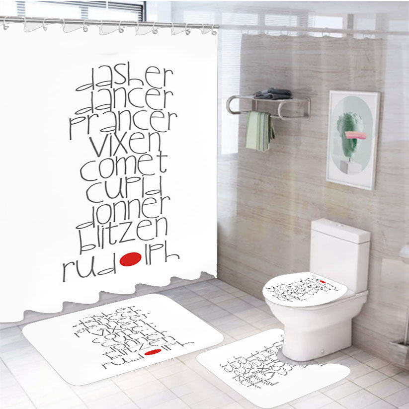 Santa Deers Rudolph 4Pcs Bathroom Non-Slip Rugs Shower Curtain Fabric Waterproof