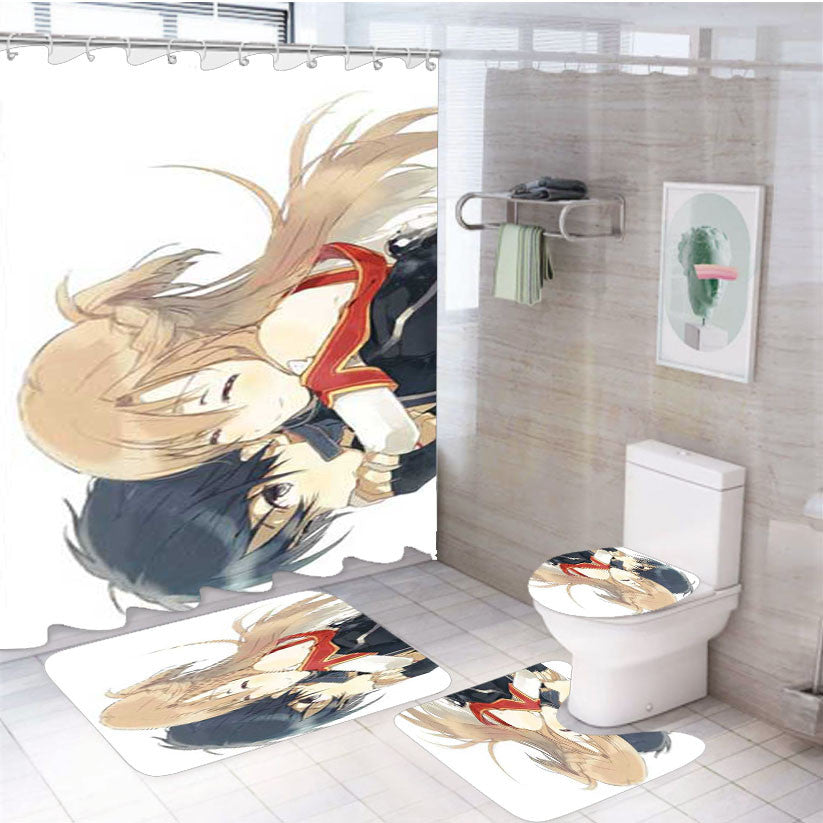 Sao Hug 4Pcs Bathroom Non-Slip Rugs Shower Curtain Fabric Waterproof