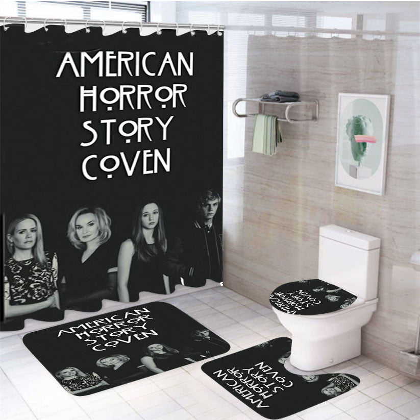 Sarah Paulson 4Pcs Bathroom Non-Slip Rugs Shower Curtain Fabric Waterproof
