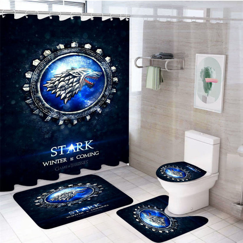 Satark Winter 4Pcs Bathroom Non-Slip Rugs Shower Curtain Fabric Waterproof