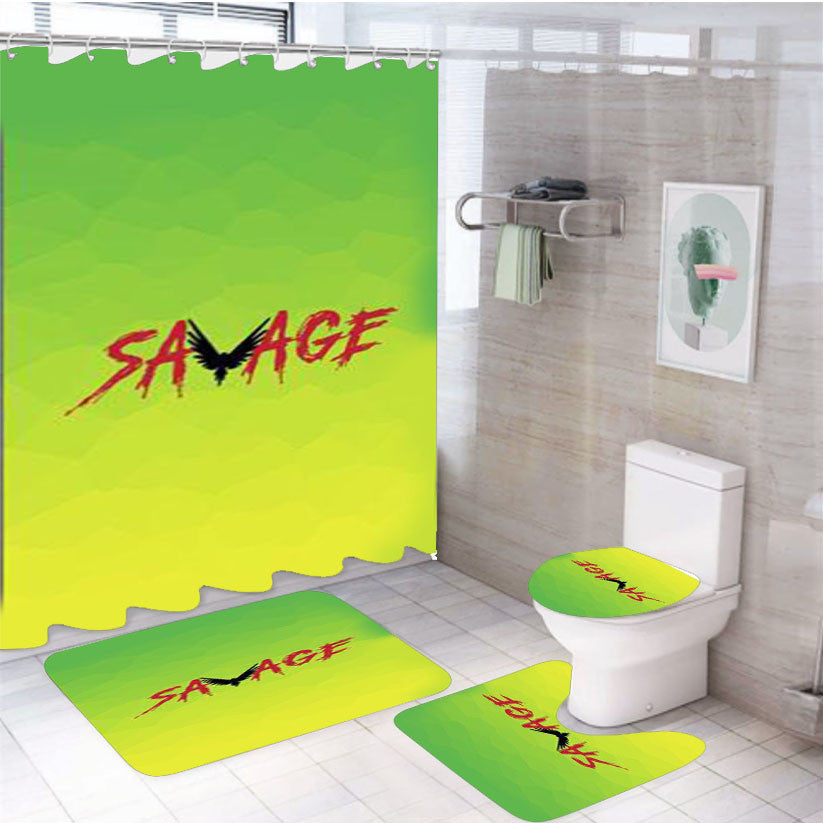 Savage Colour 4Pcs Bathroom Non-Slip Rugs Shower Curtain Fabric Waterproof