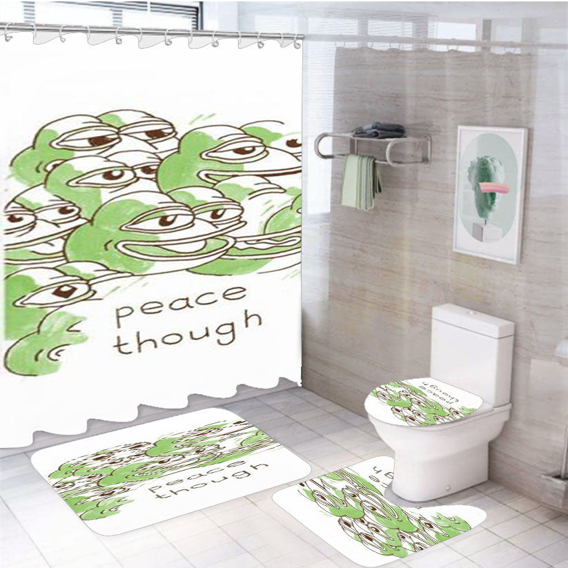 Save Pepe 4Pcs Bathroom Non-Slip Rugs Shower Curtain Fabric Waterproof