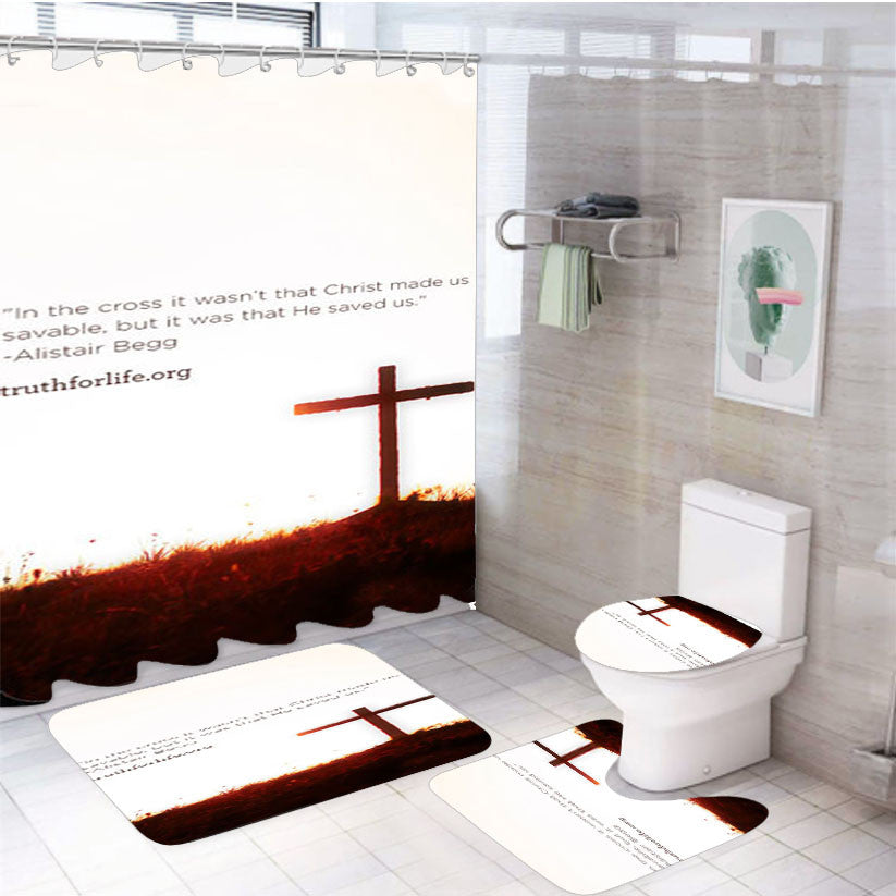 Saved Us 4Pcs Bathroom Non-Slip Rugs Shower Curtain Fabric Waterproof
