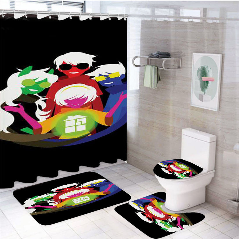 Saviors Of The World 4Pcs Bathroom Non-Slip Rugs Shower Curtain Fabric Waterproof