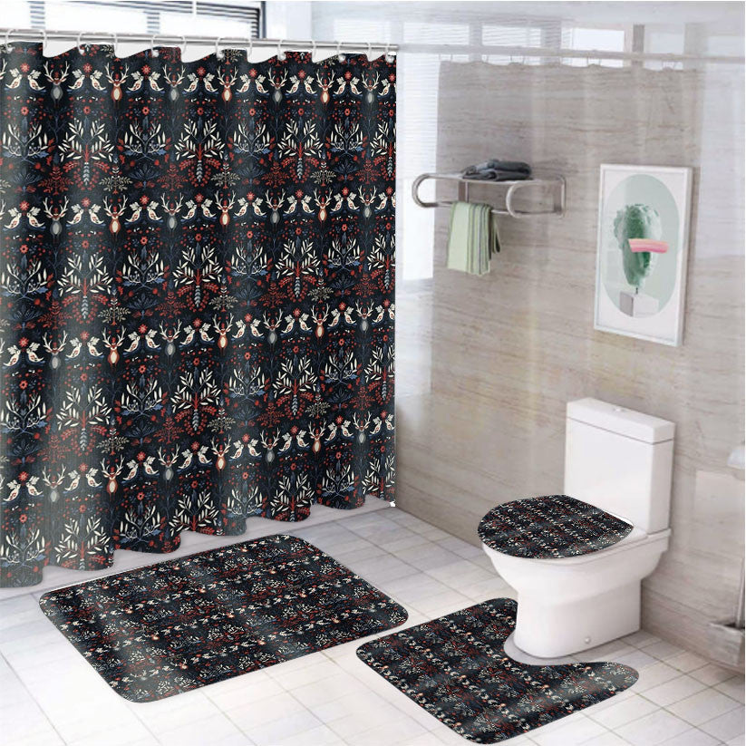 Scandinavian 4Pcs Bathroom Non-Slip Rugs Shower Curtain Fabric Waterproof