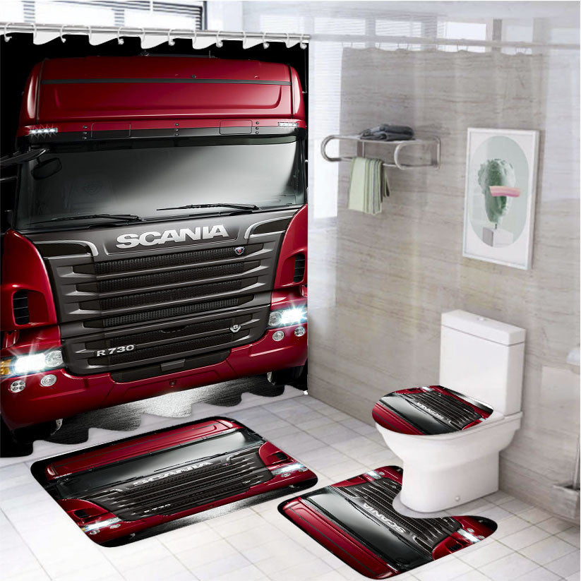 Scania Truck 4Pcs Bathroom Non-Slip Rugs Shower Curtain Fabric Waterproof