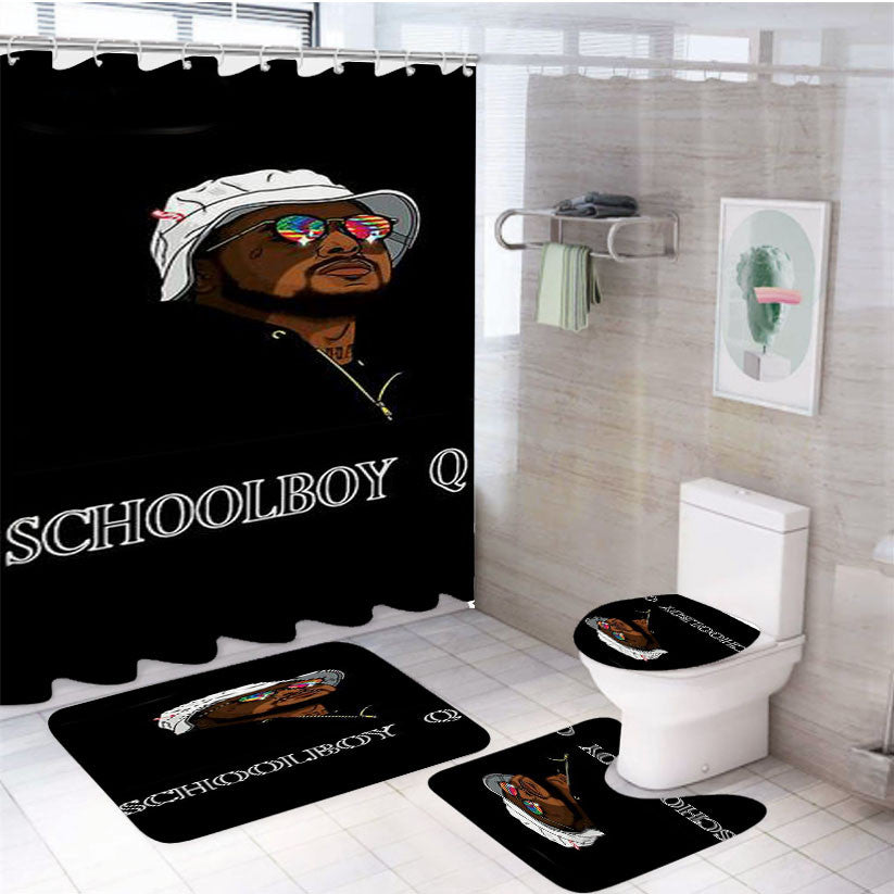 Schoolboy Q 4Pcs Bathroom Non-Slip Rugs Shower Curtain Fabric Waterproof