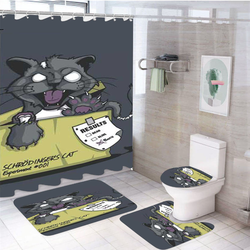 Schrodingers Cat 4Pcs Bathroom Non-Slip Rugs Shower Curtain Fabric Waterproof