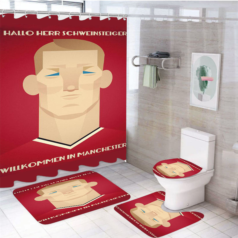 Schweinsteiger 4Pcs Bathroom Non-Slip Rugs Shower Curtain Fabric Waterproof