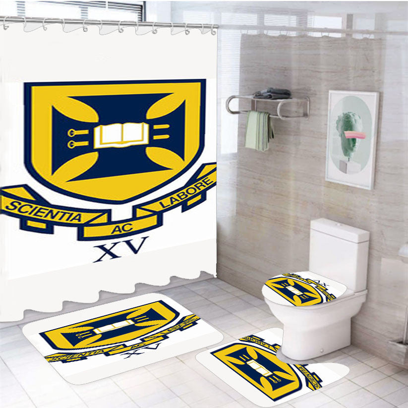 Scientia Labore 4Pcs Bathroom Non-Slip Rugs Shower Curtain Fabric Waterproof