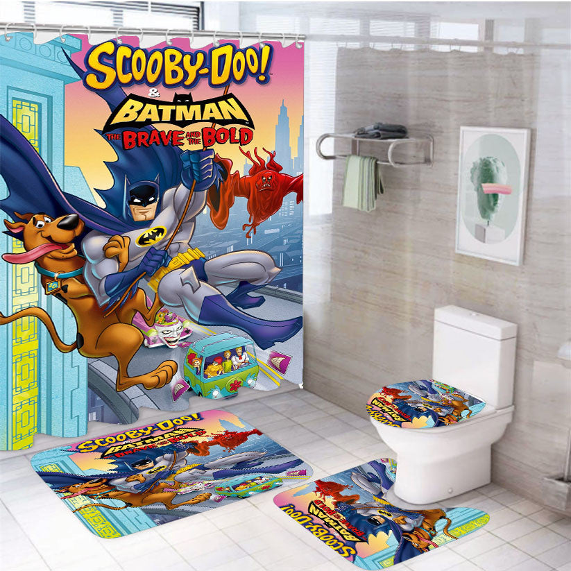 Scooby Doo Batman The Brave And The Bold 4Pcs Bathroom Non-Slip Rugs Shower Curtain Fabric Waterproof