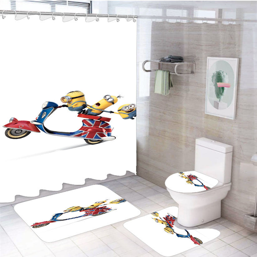 Scooter Minions 4Pcs Bathroom Non-Slip Rugs Shower Curtain Fabric Waterproof