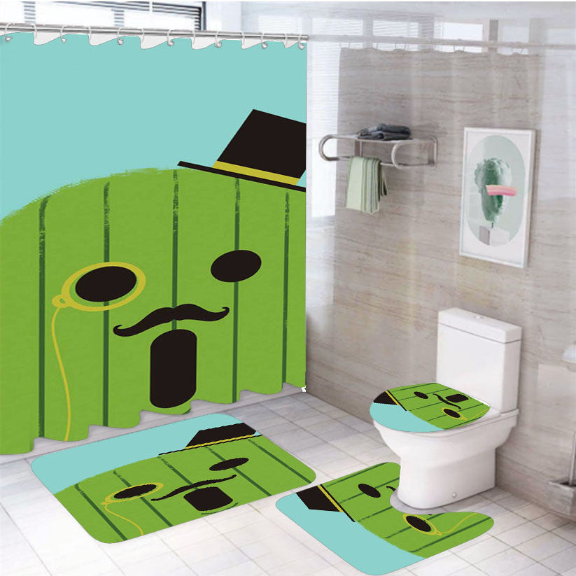 Score Sir Cactuar 4Pcs Bathroom Non-Slip Rugs Shower Curtain Fabric Waterproof