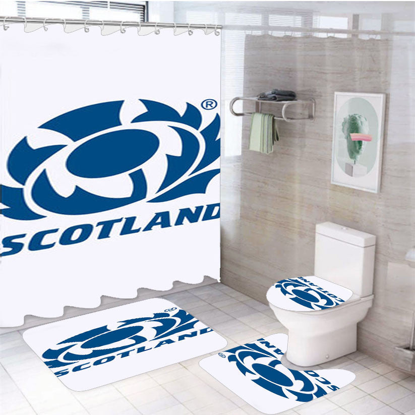 Scotland White 4Pcs Bathroom Non-Slip Rugs Shower Curtain Fabric Waterproof