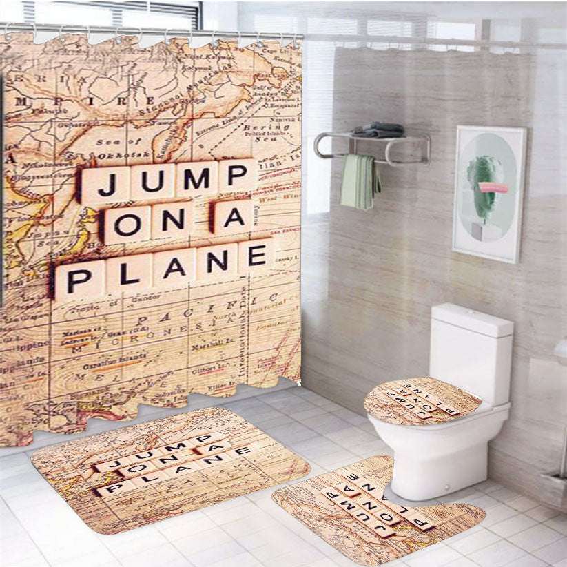 Scrabble Case Travel 4Pcs Bathroom Non-Slip Rugs Shower Curtain Fabric Waterproof