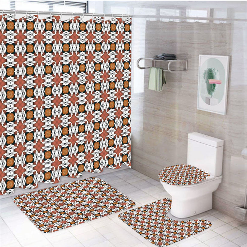 Seamless Design Wallpaper Style Pattern 4Pcs Bathroom Non-Slip Rugs Shower Curtain Fabric Waterproof