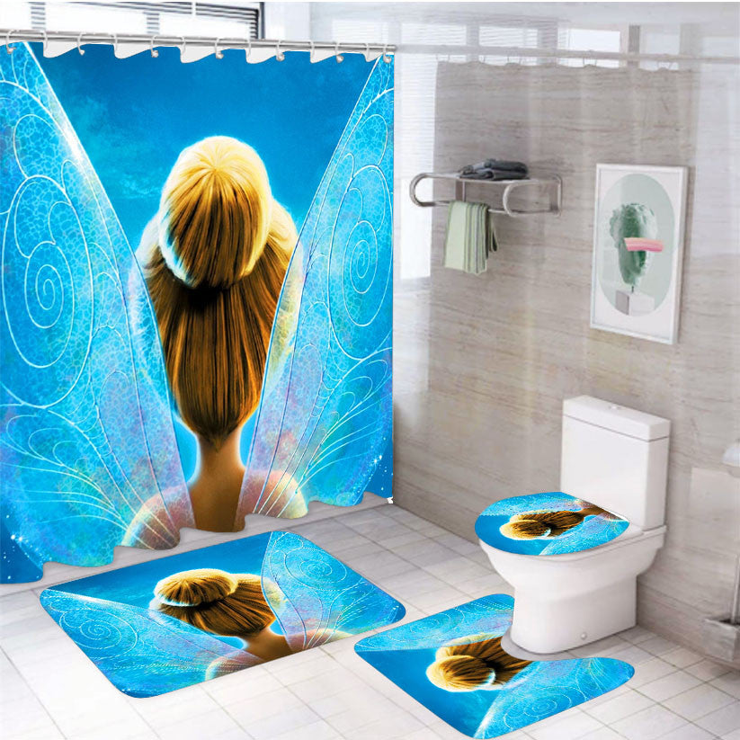 Secret Of Wings 4Pcs Bathroom Non-Slip Rugs Shower Curtain Fabric Waterproof