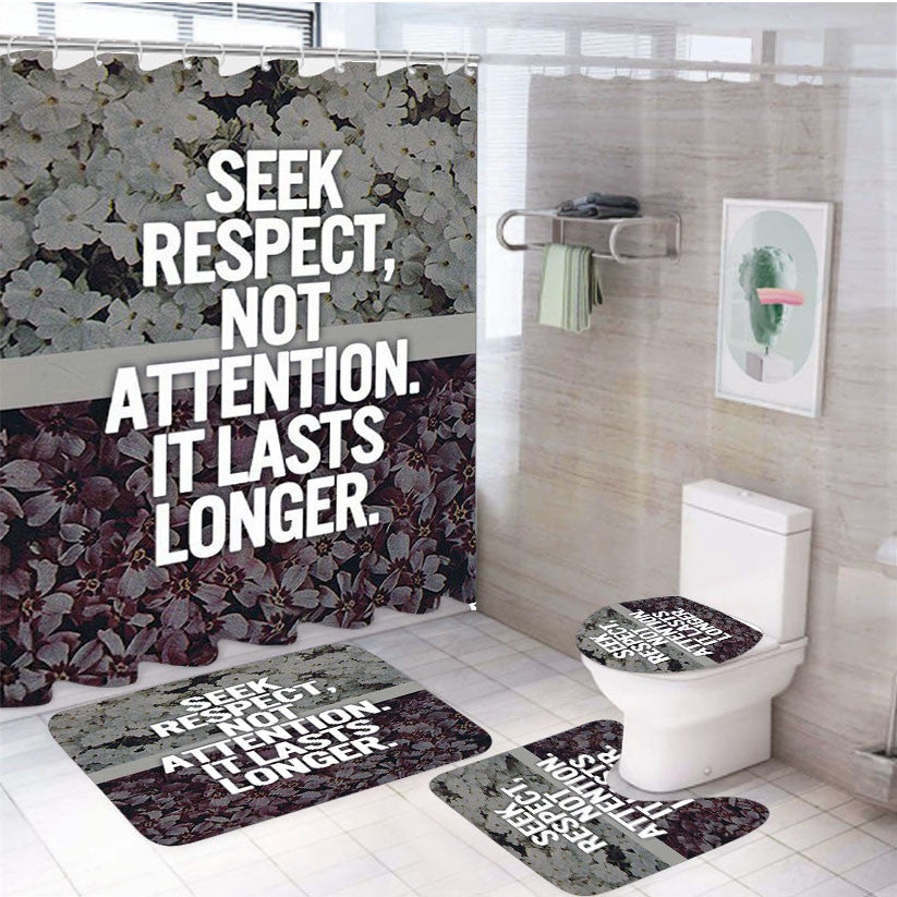 Seek Respect 4Pcs Bathroom Non-Slip Rugs Shower Curtain Fabric Waterproof