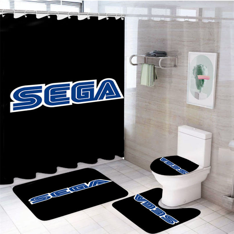 Sega 4Pcs Bathroom Non-Slip Rugs Shower Curtain Fabric Waterproof