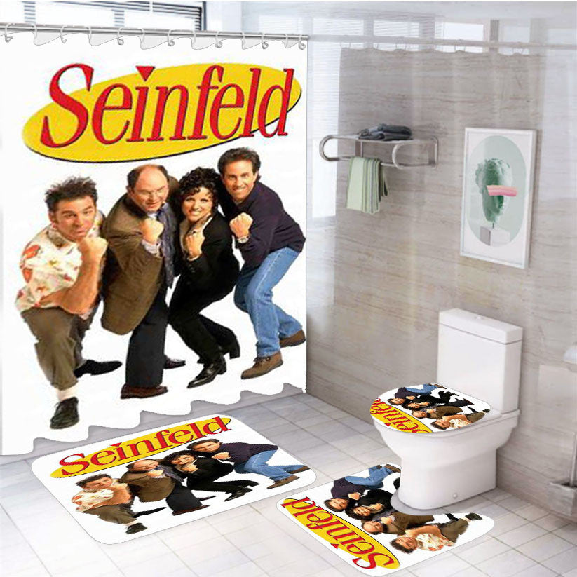 Seinfeld 4Pcs Bathroom Non-Slip Rugs Shower Curtain Fabric Waterproof