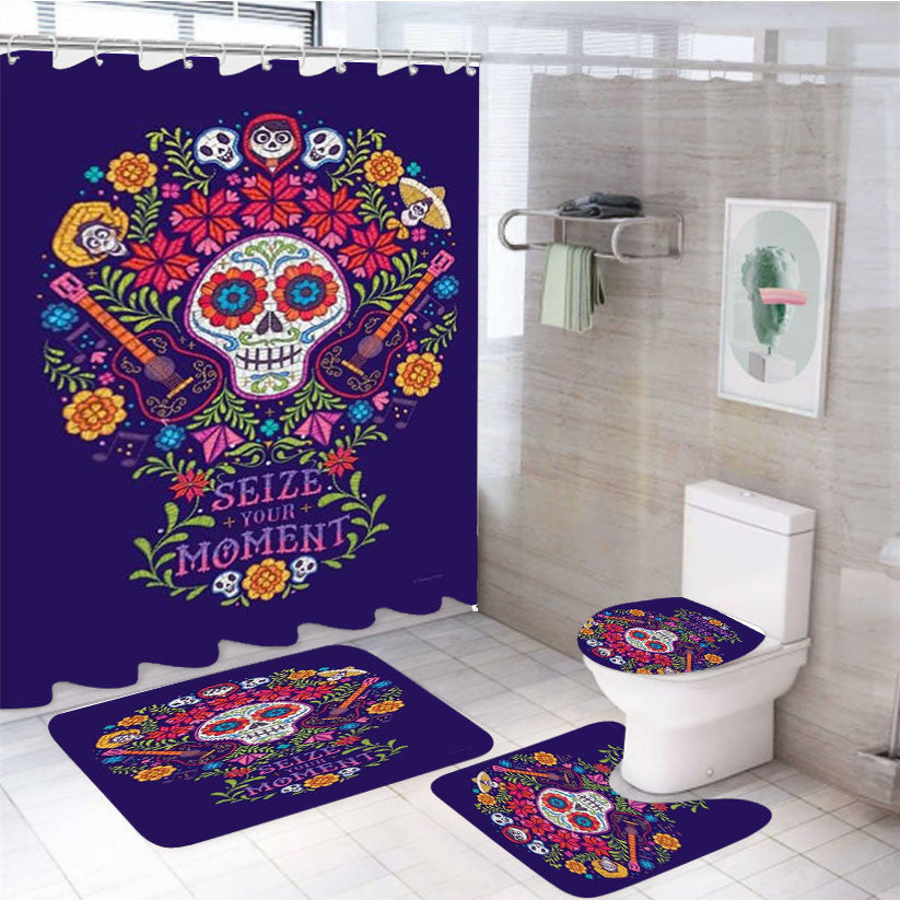 Seize Your Moment 4Pcs Bathroom Non-Slip Rugs Shower Curtain Fabric Waterproof